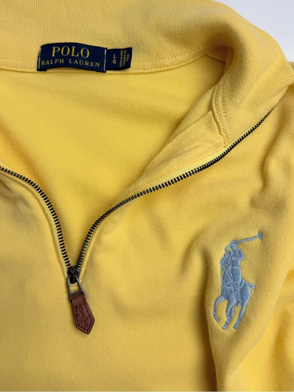 Polo Ralph Lauren Men’s Yellow Quarter-Zip Cotton Pullover Big Pony Size Large